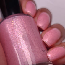 nail polish by crystal knockout, rose quartz clash, a pink crelly with rose gold micro flakies and iridescent pink shimmer and flakes