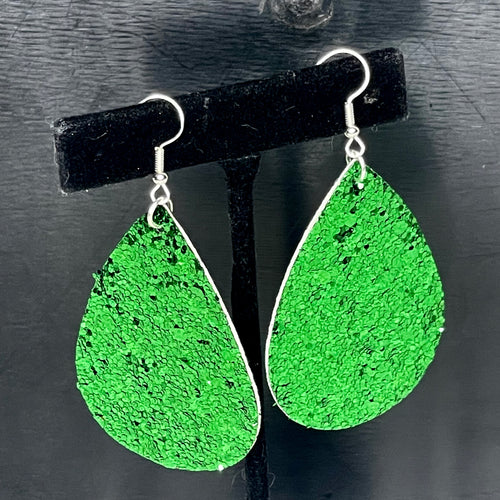 Emerald City Green Glitter Drop Earrings